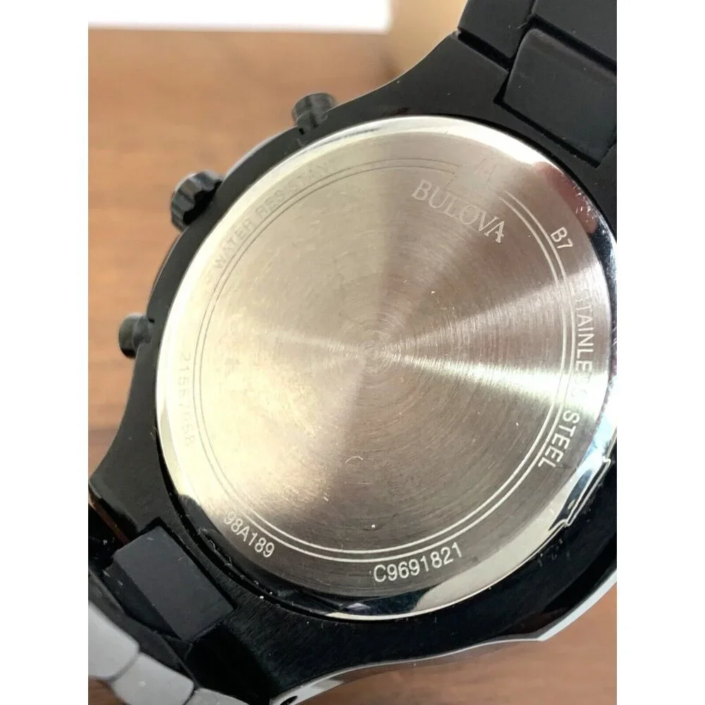Bulova Men's Watch 98A189 Black Dial Quartz Chronograph Stainless Steel 46mm